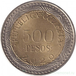 Монета. Колумбия. 500 песо 2020 год.