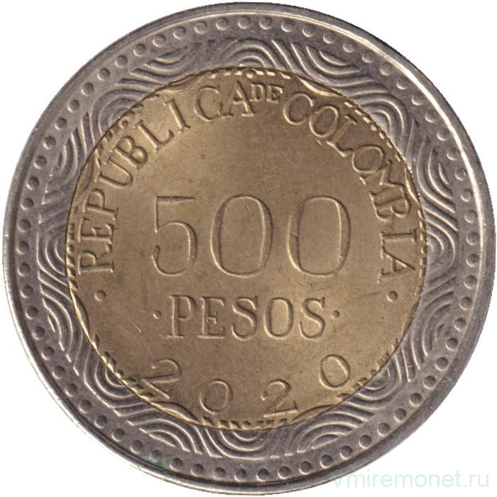 Монета. Колумбия. 500 песо 2020 год.