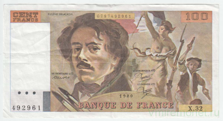 Банкнота. Франция. 100 франков 1980 год. Тип 154b.
