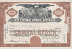 Акция. США. "PAN AMERICAN WORLD AIRWAYS, INC.". 20 акций 1950 год.