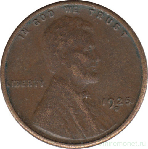 Монета. США. 1 цент 1925 год. Монетный двор S.