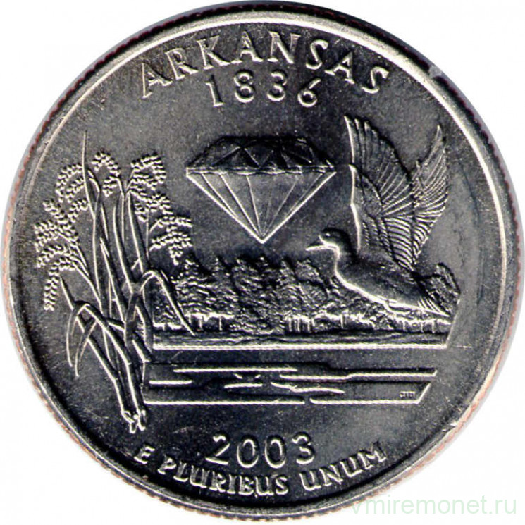 Монета. США. 25 центов 2003 год. Штат № 25 Арканзас. Монетный двор P.