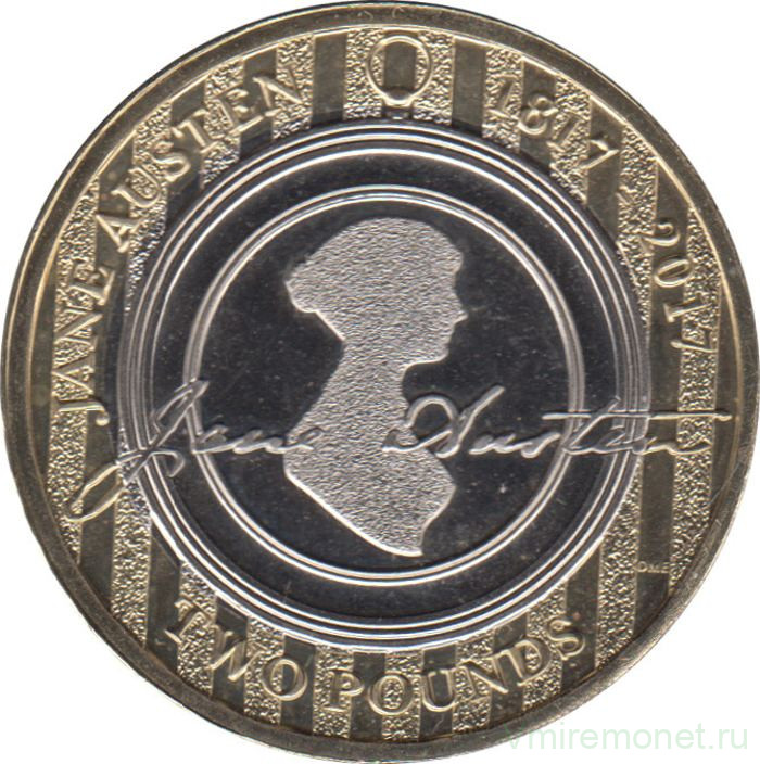 Монета. Великобритания. 2 фунта 2017 год. 200 лет со дня смерти Джейн Остин. В блистере.