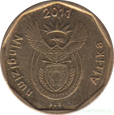 Монета. Южно-Африканская республика (ЮАР). 10 центов 2011 год.