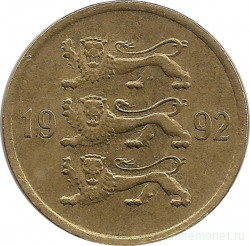 Монета. Эстония. 5 сенти 1992 год.