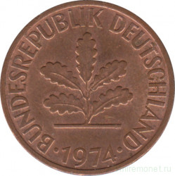 Монета. ФРГ. 2 пфеннига 1974 год. Монетный двор - Штутгарт (F).