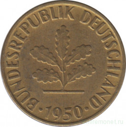 Монета. ФРГ. 5 пфеннигов 1950 год. Монетный двор - Штутгарт (F).