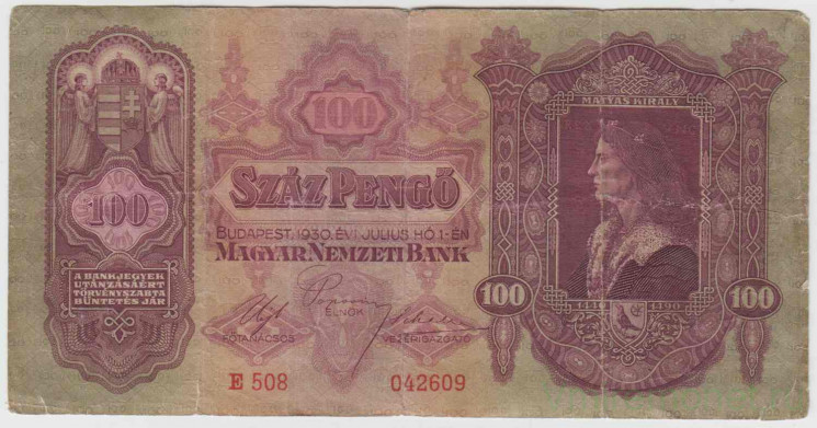 Банкнота. Венгрия. 100 пенгё 1930 год.