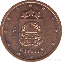 Монета. Латвия. 2 цента 2014 год.
