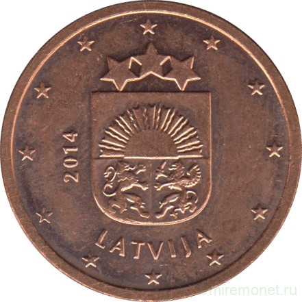 Монета. Латвия. 2 цента 2014 год.