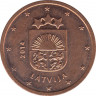 Монета. Латвия. 2 цента 2014 год. ав.