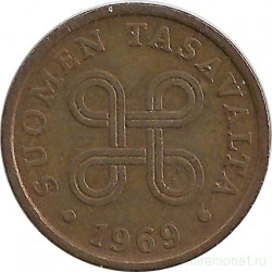 Монета. Финляндия. 5 пенни 1969 год.
