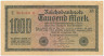 Банкнота. Германия. Веймарская республика. 1000 марок 1922 год. Жёлтая бумага. Водяной знак - шипы. Серийный номер - буква, звёздочка, шесть цифр (красные,крупные), две буквы. Тип 76d.