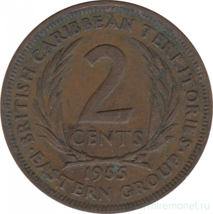 Монета. Британские Восточные Карибские территории. 2 цента 1955 год.