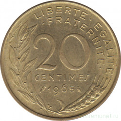Монета. Франция. 20 сантимов 1965 год.