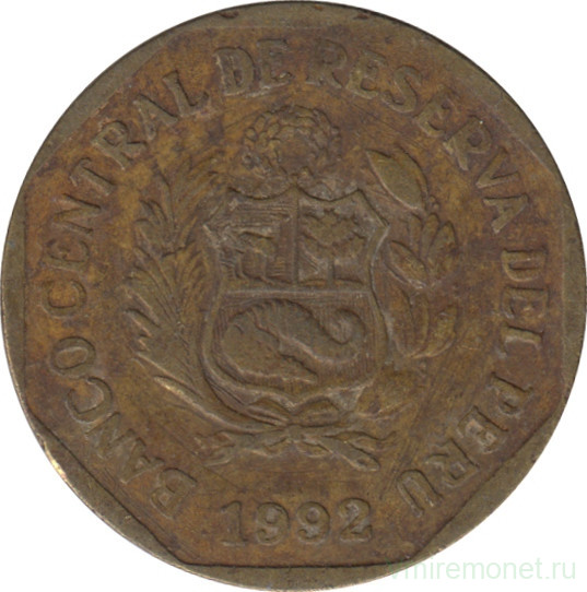 Монета. Перу. 20 сентимо 1992 год.