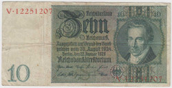 Банкнота. Германия. Веймарская республика. 10 рейхсмарок 1929 год. Литера S.
