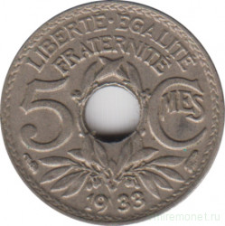 Монета. Франция. 5 сантимов 1933 год.