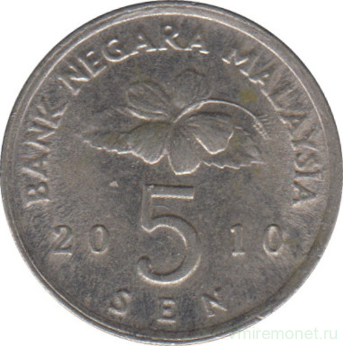 Монета. Малайзия. 5 сен 2010 год.