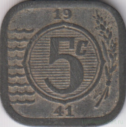 Монета. Нидерланды. 5 центов 1941 год.