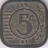 Монета. Нидерланды. 5 центов 1941 год. ав.