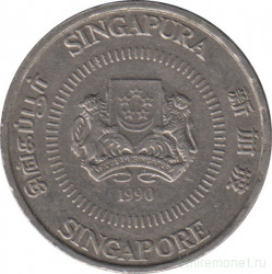 Монета. Сингапур. 50 центов 1990 год.