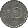 Монета. Доминиканская республика. 25 песо 2008 год.