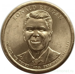 Монета. США. 1 доллар 2016 год. Президент США № 40 Рональд Рейган. Монетный двор D.