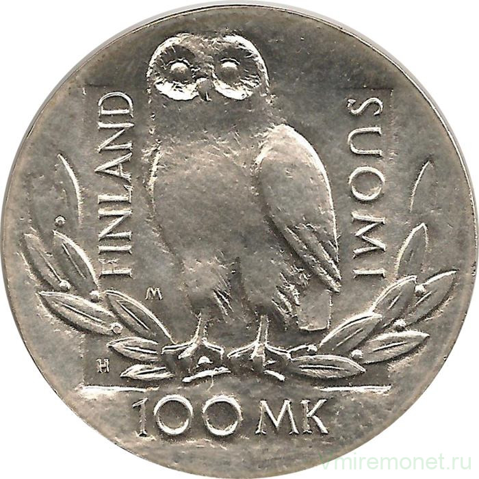 Монета. Финляндия. 100 марок 1990 год. 350 лет университету в Хельсинки.