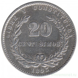 Монета. Уругвай. 20 сентесимо 1893 год. 