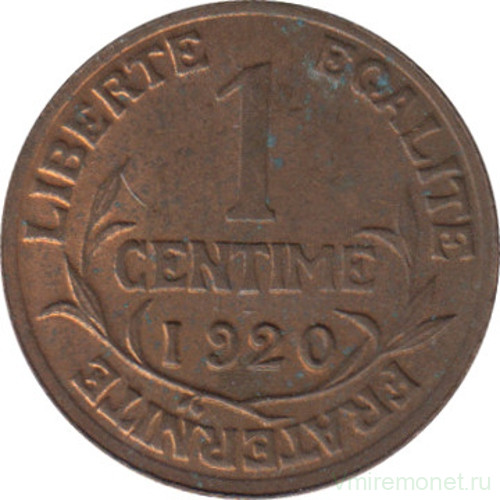 Монета. Франция. 1 сантим 1920 год.