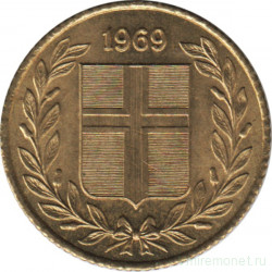 Монета. Исландия. 50 аурар 1969 год.