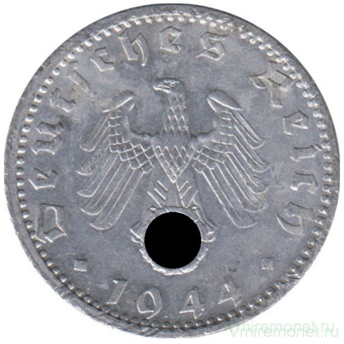 Монета. Германия. Третий Рейх. 50 рейхспфеннигов 1944 год. Монетный двор - Штутгарт (F).