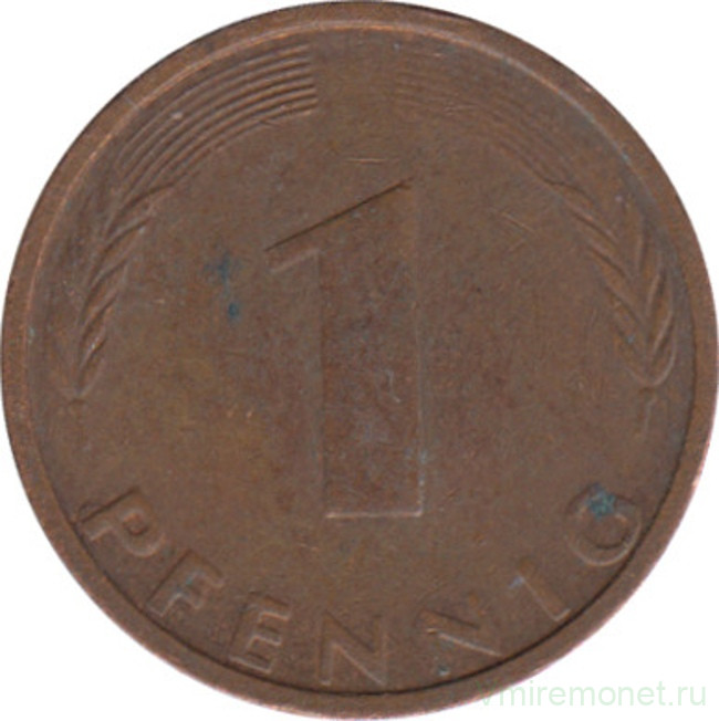 Монета. ФРГ. 1 пфенниг 1975 год. (брак , без буквы).