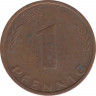 Монета. ФРГ. 1 пфенниг 1975 год. (брак , без буквы). рев.