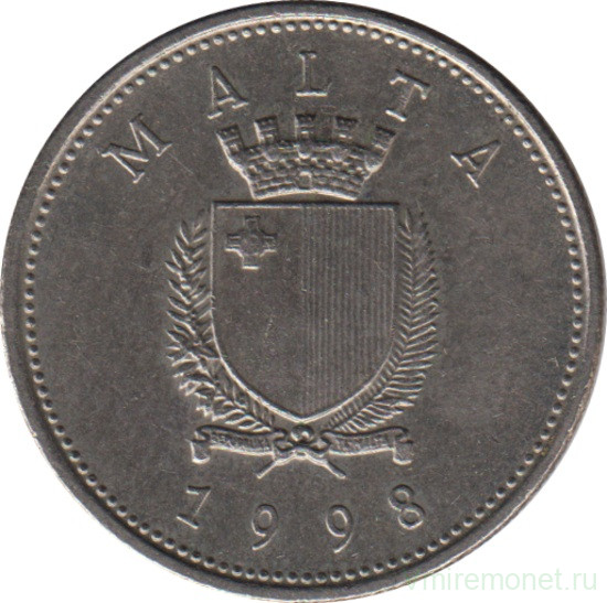 Монета. Мальта. 10 центов 1998 год.