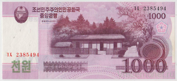 Банкнота. КНДР. 1000 вон 2008 год.