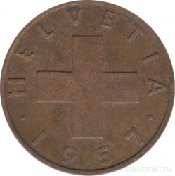 Монета. Швейцария. 2 раппена 1957 год. 