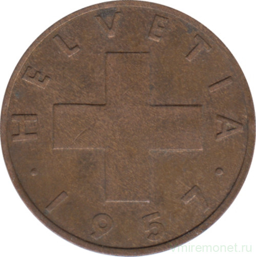 Монета. Швейцария. 2 раппена 1957 год. 