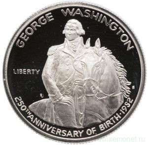 Монета. США. 50 центов 1982 год (S). 250 лет со дня рождения Джорджа Вашингтона.