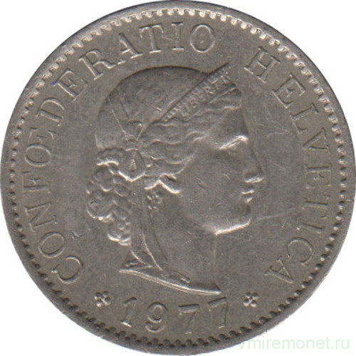 Монета. Швейцария. 5 раппенов 1977 год.