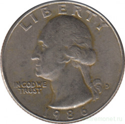 Монета. США. 25 центов 1986 год. Монетный двор D.