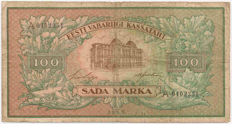 Банкнота. Эстония. 100 марок 1923 год.