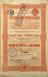 Акция. Россия. Сантуриновка. "Химические заводы Донецка". 100 франков 1914 год.