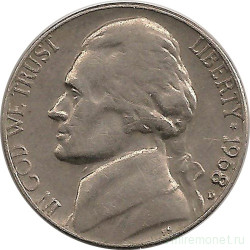Монета. США. 5 центов 1968 год. Монетный двор D.