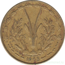 Монета. Западноафриканский экономический и валютный союз (ВСЕАО). 5 франков 1965 год.