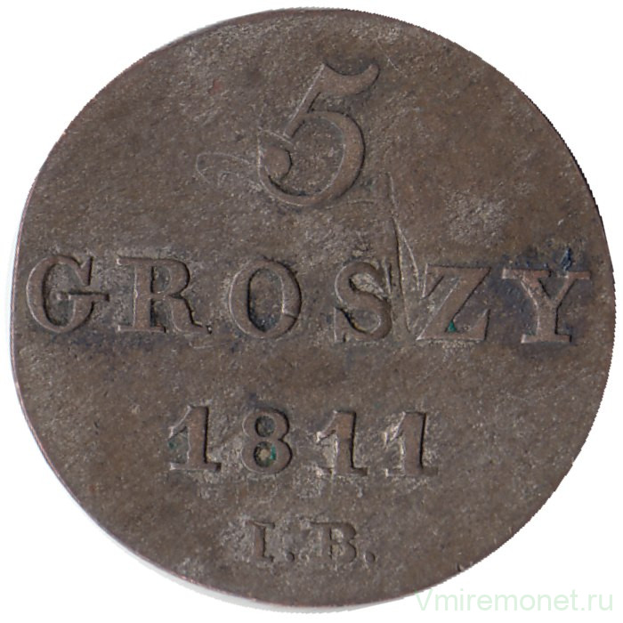 Монета. Польша. Варшавское Герцогство. 5 грошей 1811 год. (IB).