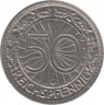 Монета. Германия. Веймарская республика. 50 рейхспфеннигов 1928 год. Монетный двор - Карлсруэ (G). рев.