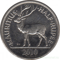 Монета. Маврикий. 1/2 рупии 2010 год.
