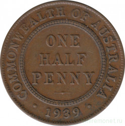 Монета. Австралия. 1/2 пенни 1939 год. Старый тип.